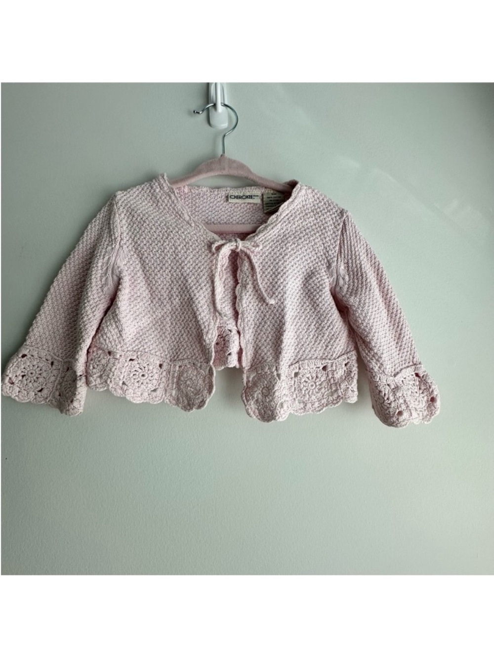 Cherokee Charming Light Pink Crocheted Baby Cardigan 9M